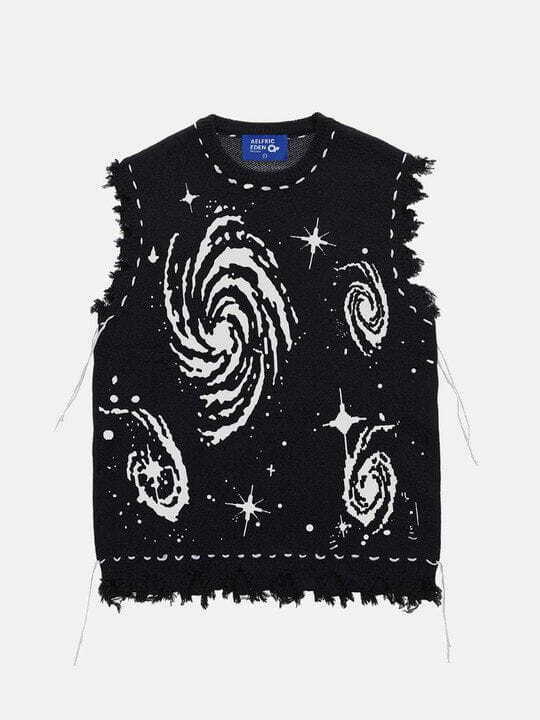 Y2K Starry Night Swirl Graphic Sweater Vest - Retro 90s Grunge Style for Summer Outfits