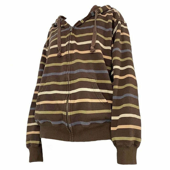 Y2K Striped Zip-Up Hoodie: Retro 90s Fashion Essential for Effortless Summer Style