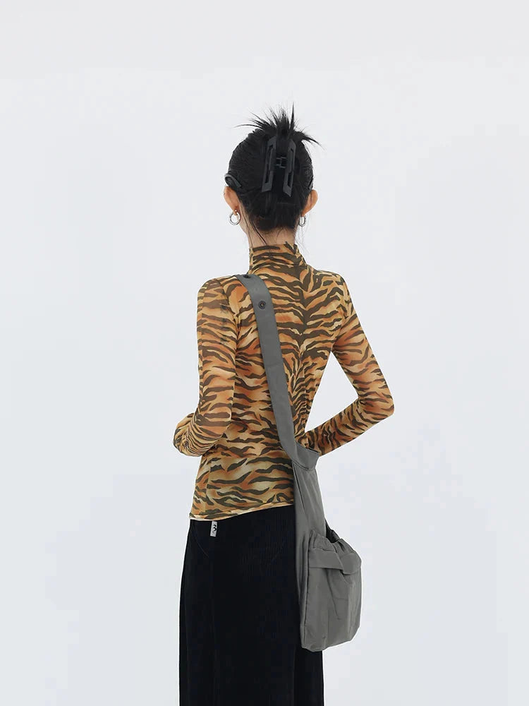 Y2K Tiger Print Mesh Top - Trendy Grunge Aesthetic for Summer Outfits and Festivals