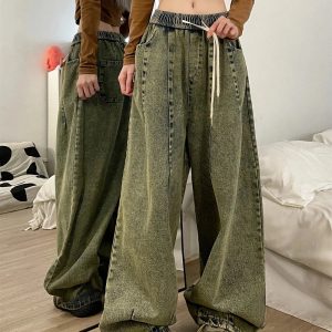 Y2K Ultra-Wide Vintage Cargo Jeans - Trendy 2000s Style for Women