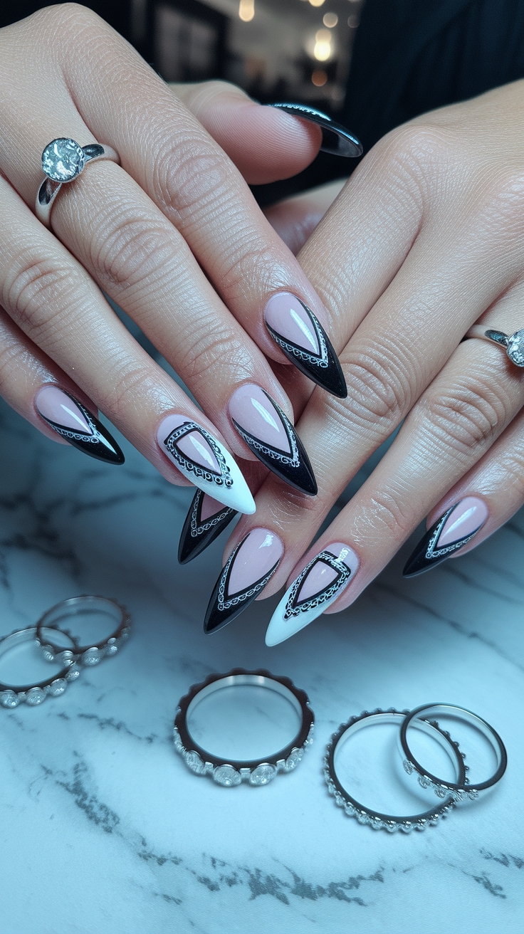black and white nail designs elegant outfit idea
