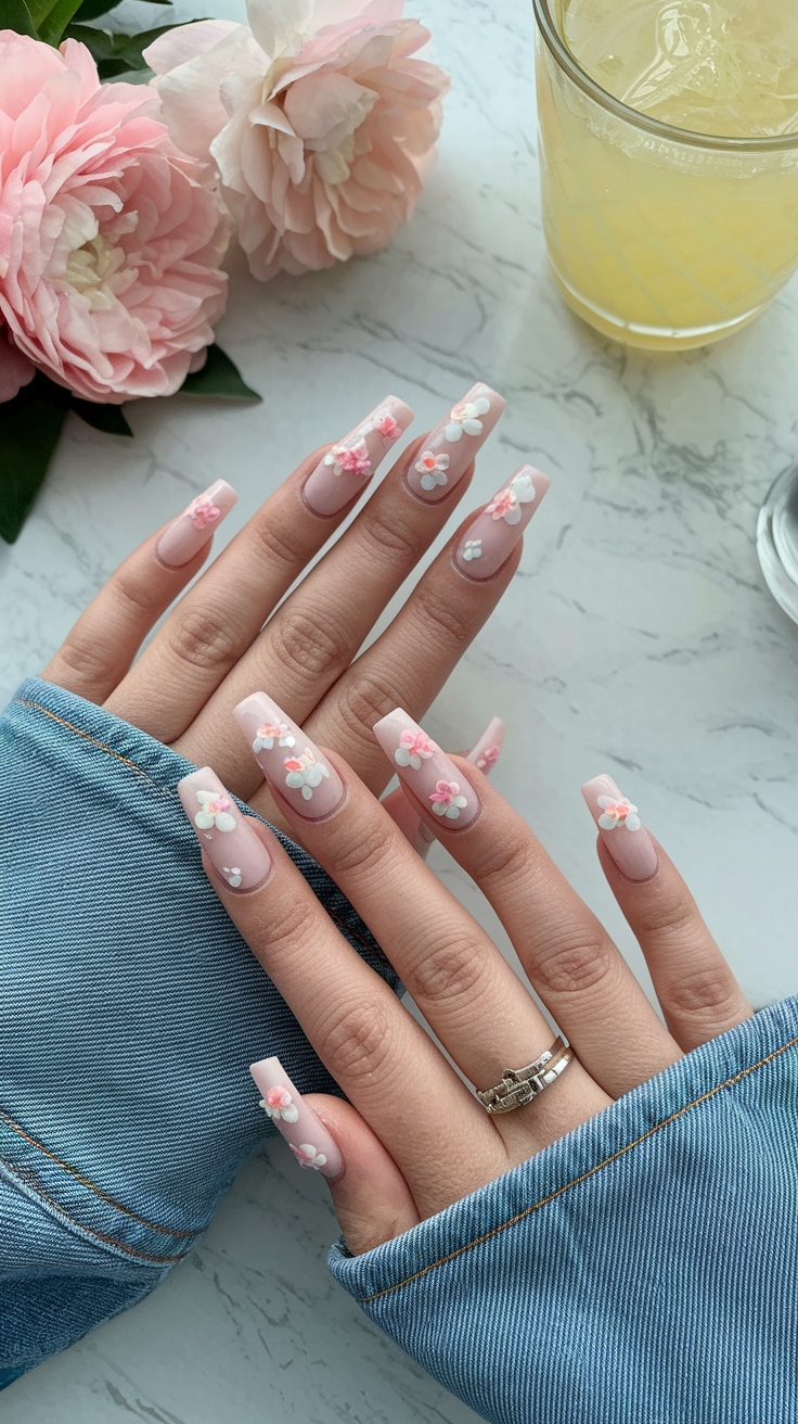 blossom gel nail art outfit idea