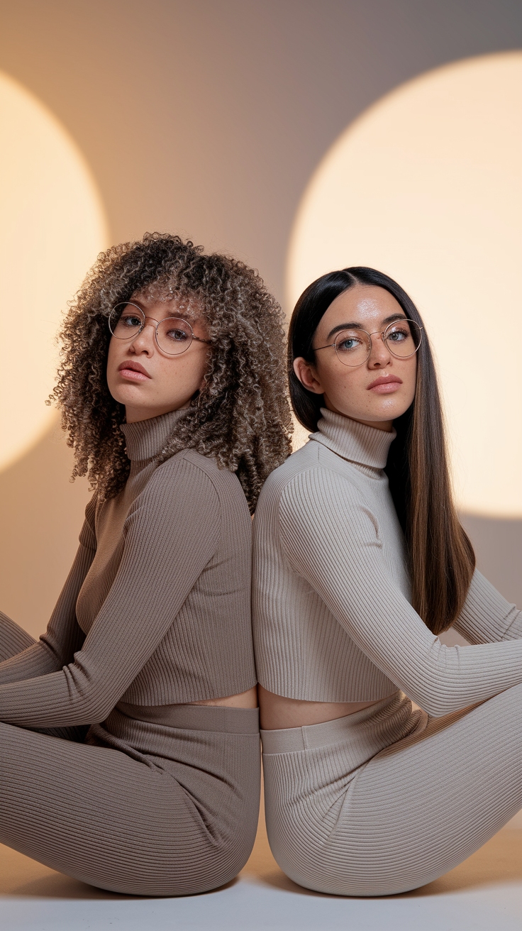 curly hair and straight hair duo outfit idea