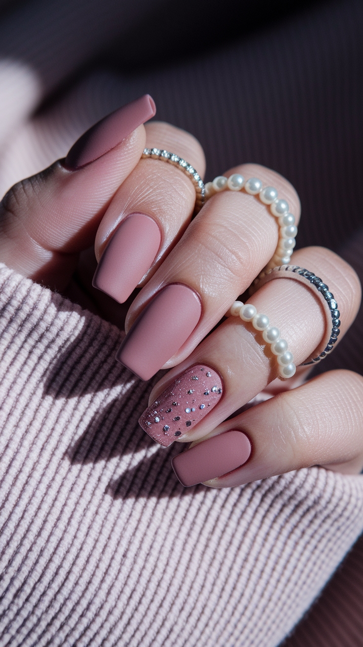 dusty rose nail color outfit idea