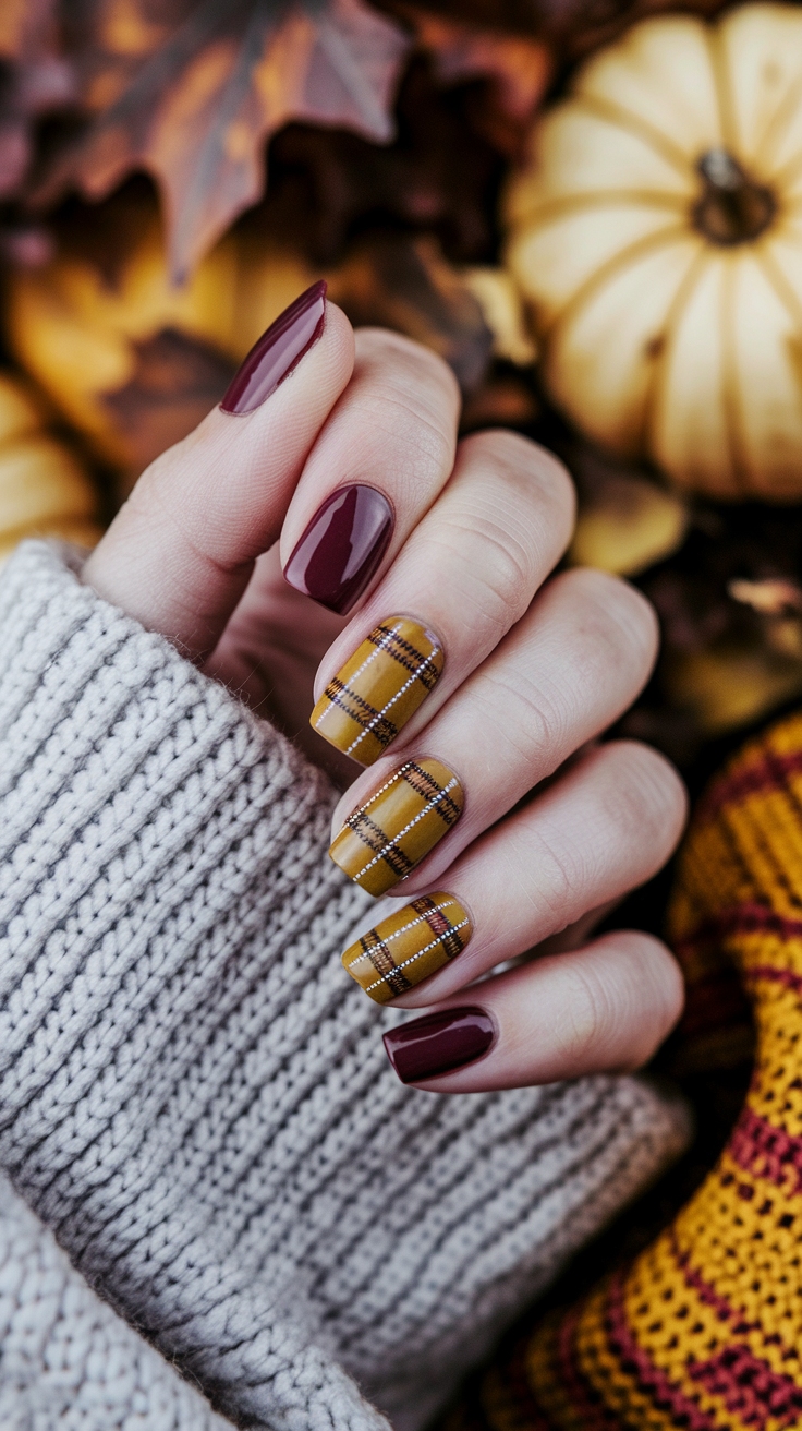 fall plaid nail designs outfit idea