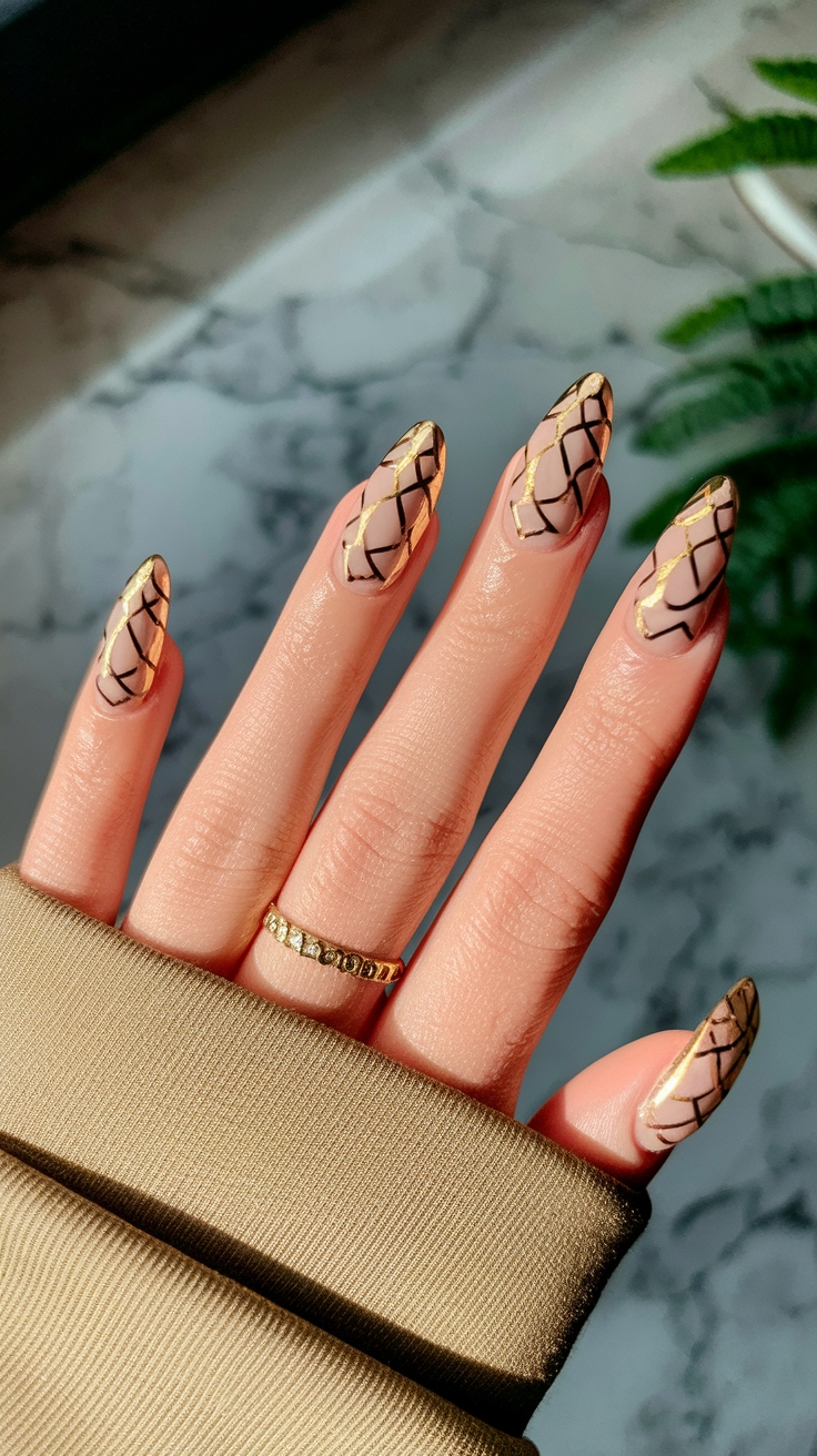 gold nail inspo acrylic outfit idea