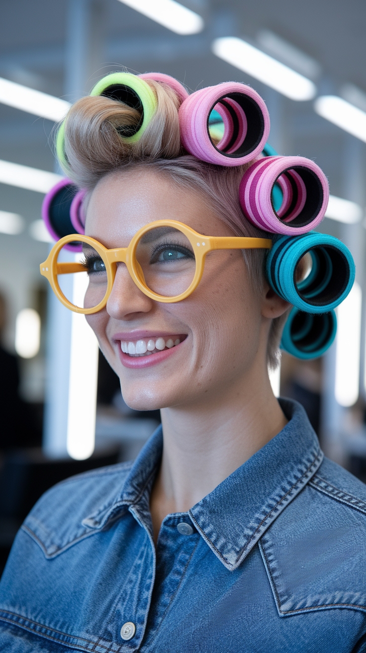 hair rollers short hair outfit idea