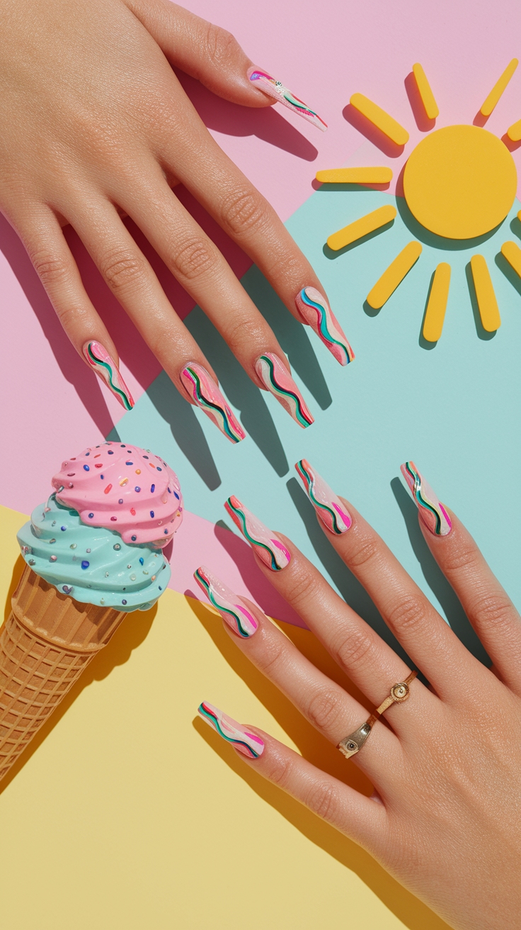 ice cream nail art outfit idea
