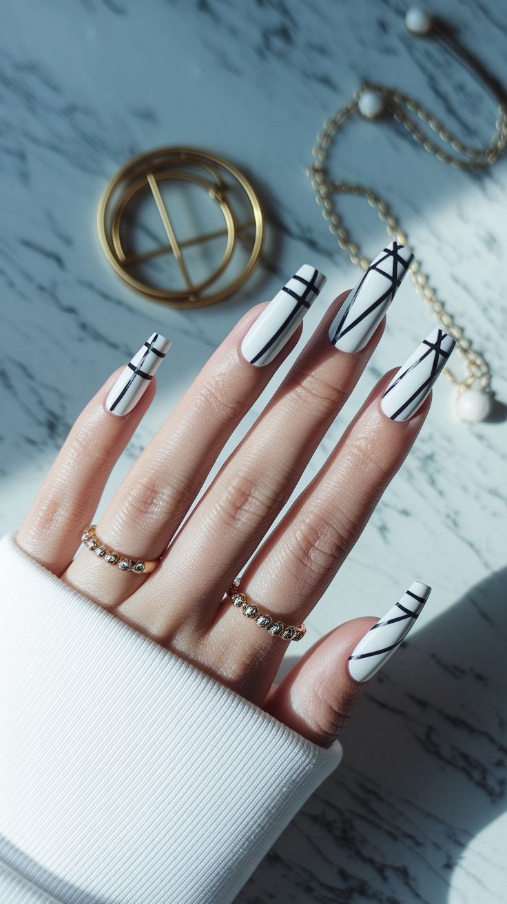 line design nail art outfit idea