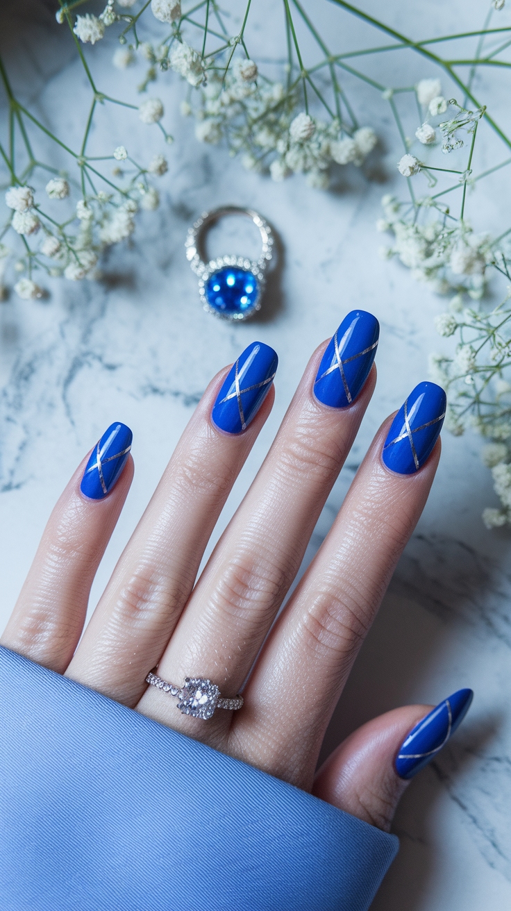 nail art bleu electrique outfit idea