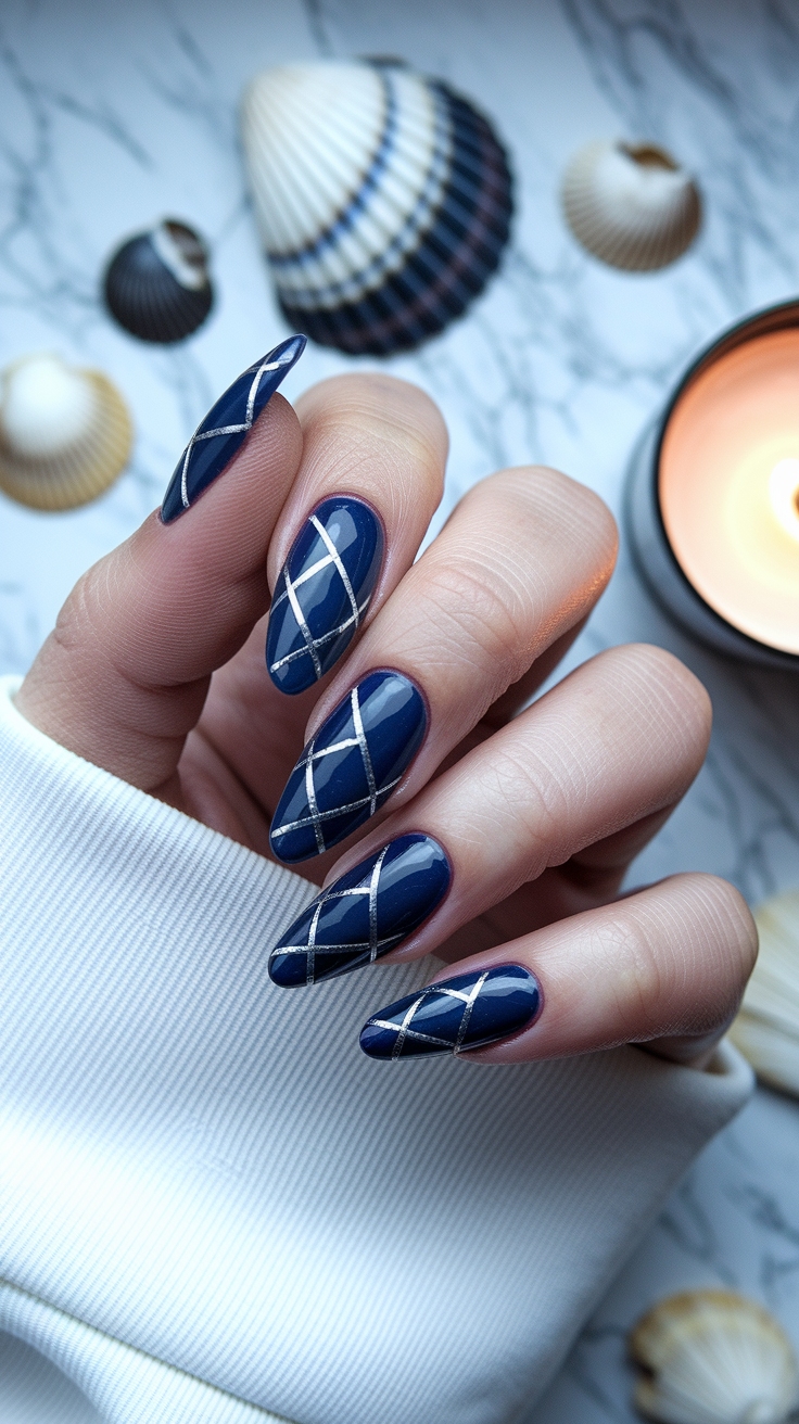 navy blue nail art outfit idea