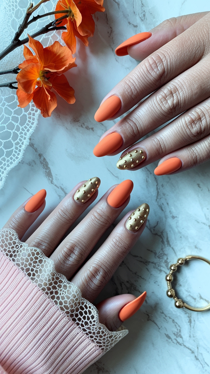 orange and gold nail designs outfit idea