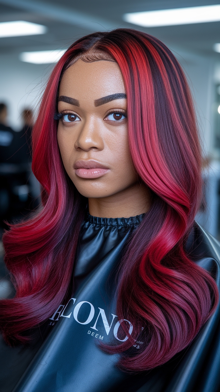 red hair highlights on black hair outfit idea
