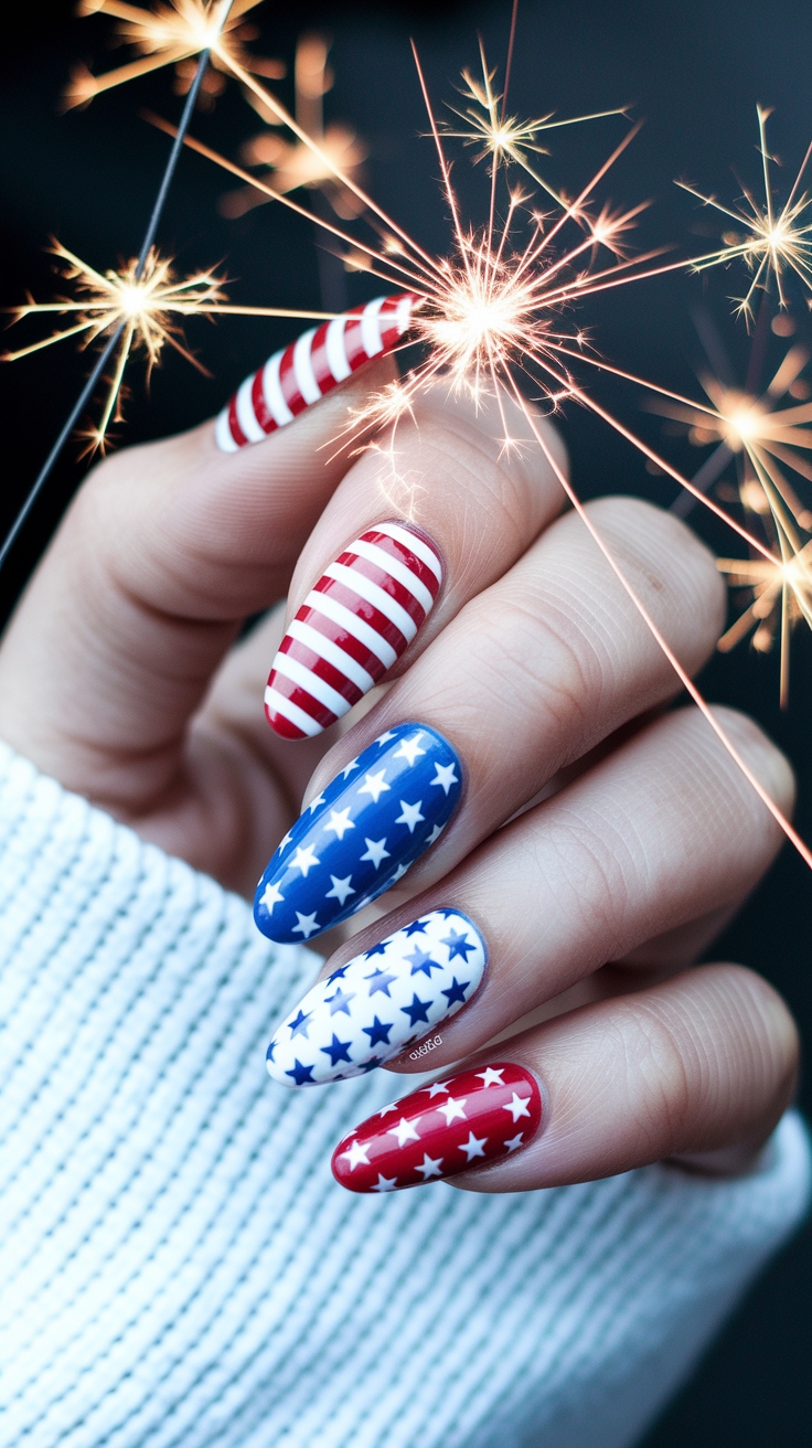red white and blue nails outfit idea