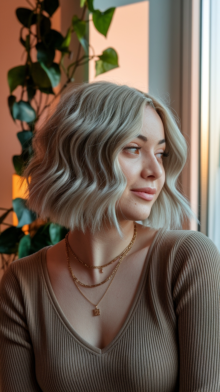short hair wavy hair outfit idea