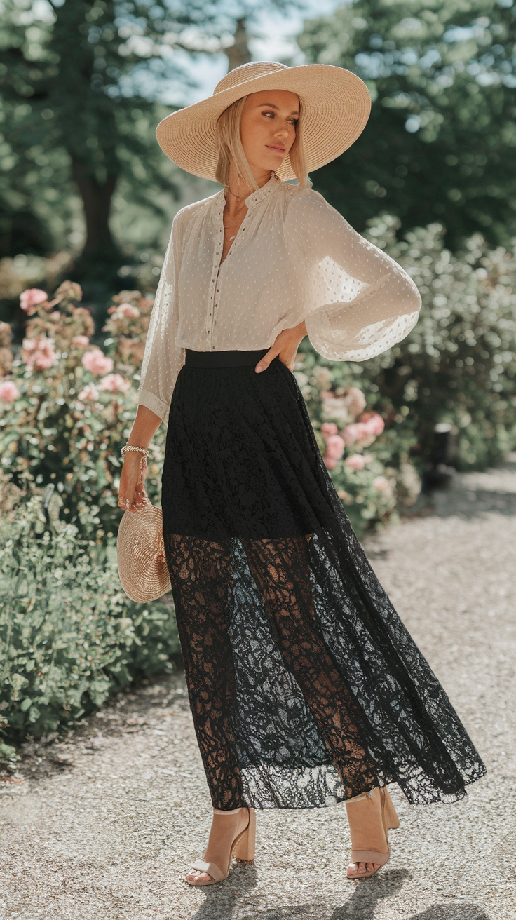 Black Lace Maxi Skirt Outfit for Elegant Evenings outfit idea