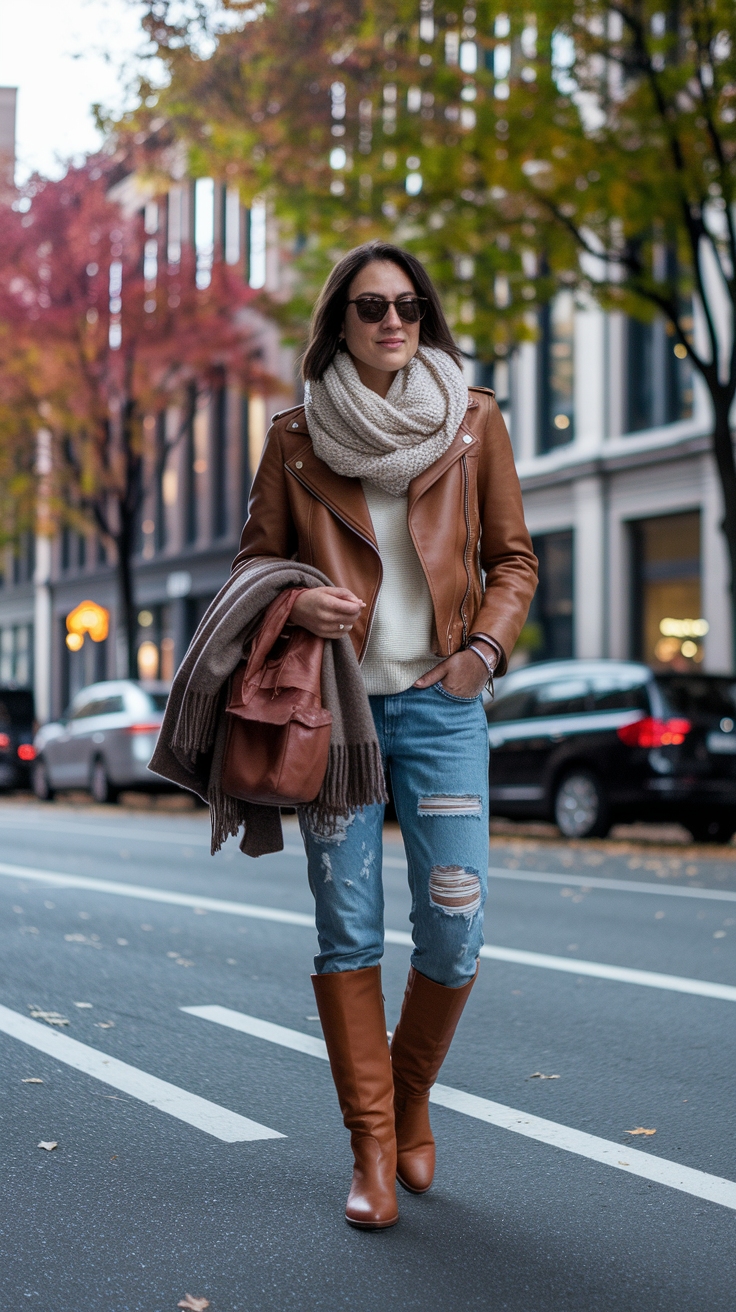 Trendy Brown Moto Boots Outfit for Fall Fashion outfit idea