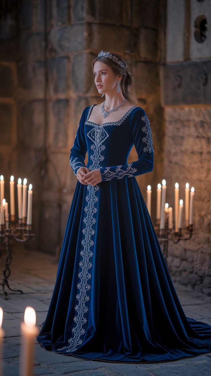 Dark Blue Medieval Dress: Elegance in Every Detail outfit idea