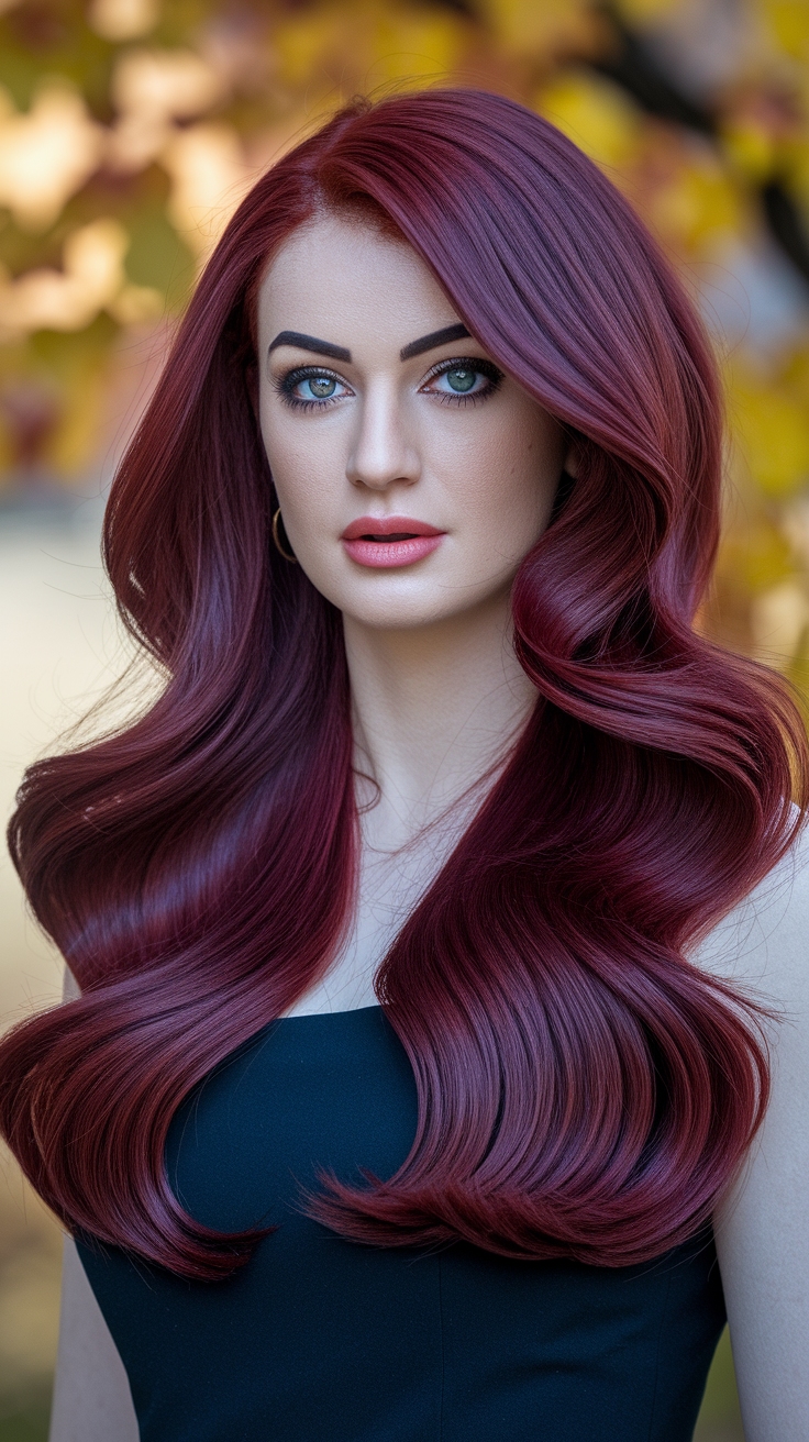 The Charm of Dark Cherry Red Hair with Highlights Cho outfit idea