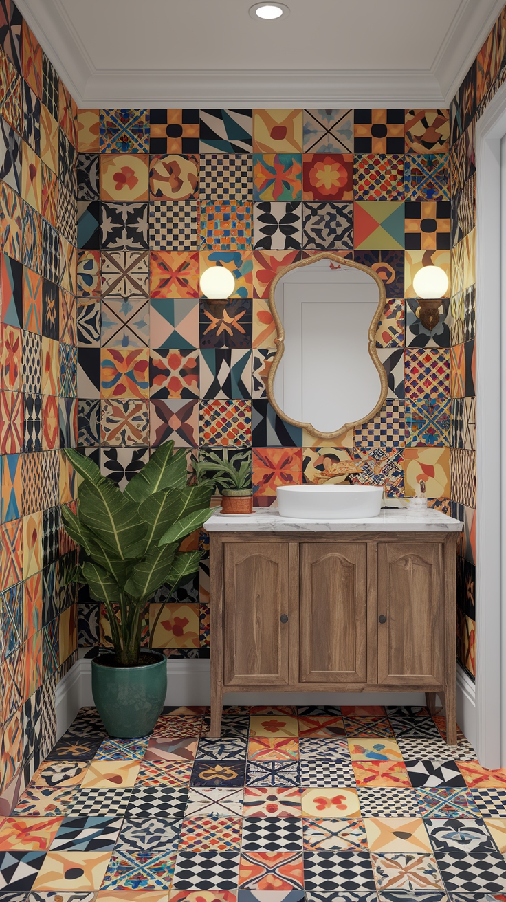 Eclectic Maximalism Bathroom: Mixing Patterns and Colors outfit idea