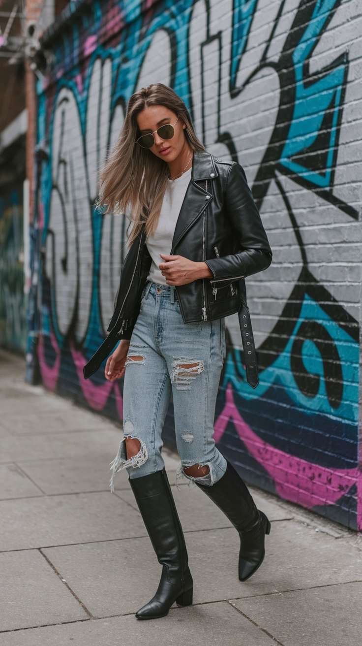 Tall Moto Boots Outfit for a Bold Statement outfit idea