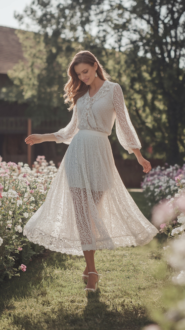 White Lace Skirt Outfit for Romantic Occasions outfit idea