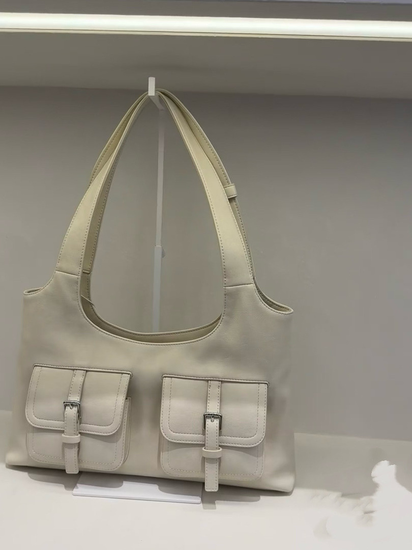 2025 Korean Style Versatile Shoulder Crossbody Tote Bag with Pocket - Fashionable Commuter Handbag for Women