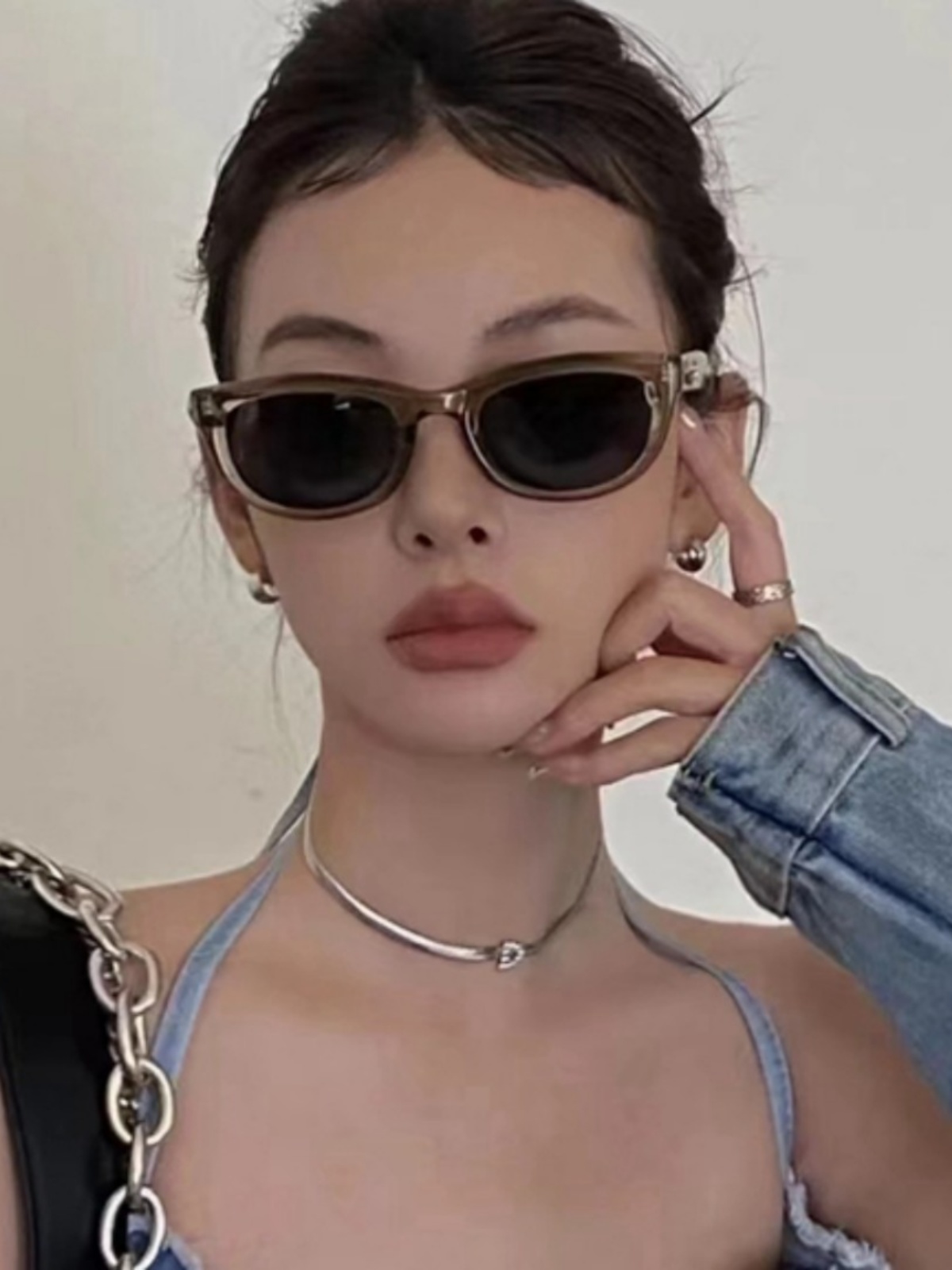 2025 Retro Cat Eye GM Green Oval Sunglasses - Y2K Fashion, European American Style, High-End Sun Protection