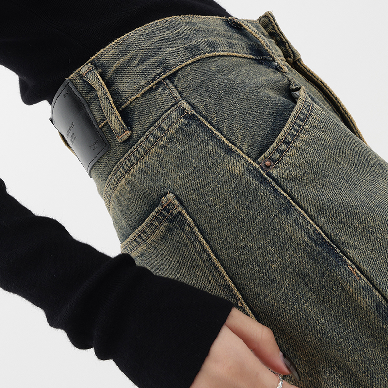 2025 Spring Women's Unique Floor-Length Wide-Leg Jeans - Straight Loose Fit, Trendy Casual Pants