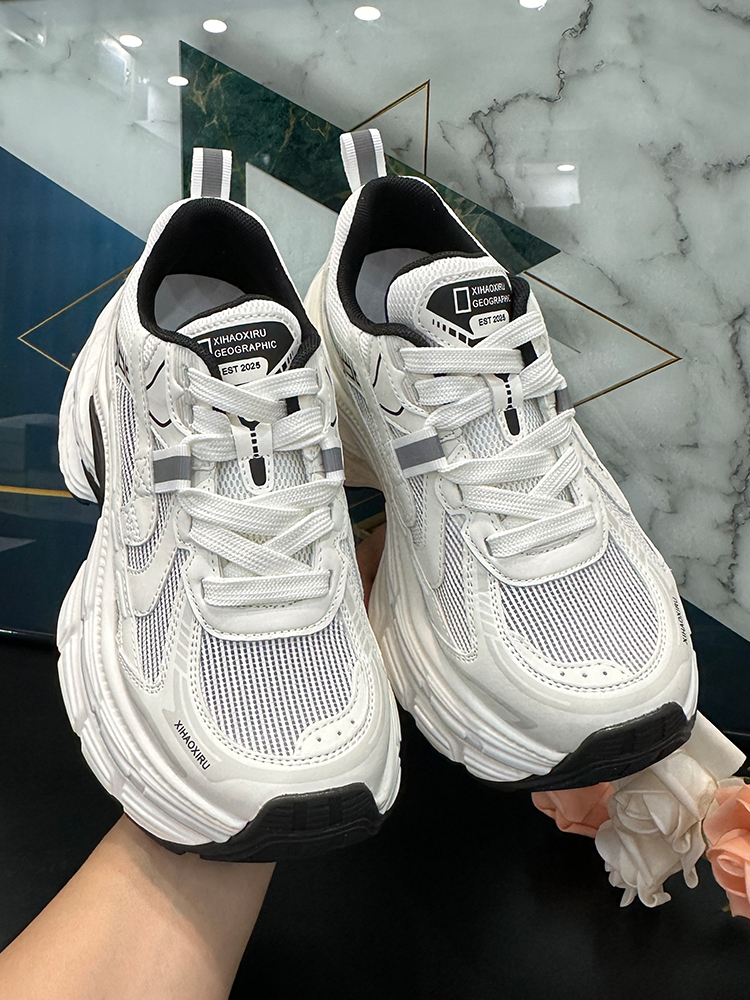 2025 Summer Women's Lace-Up Dad Shoes - 7cm Platform Casual Fashion with Breathable Mesh Design