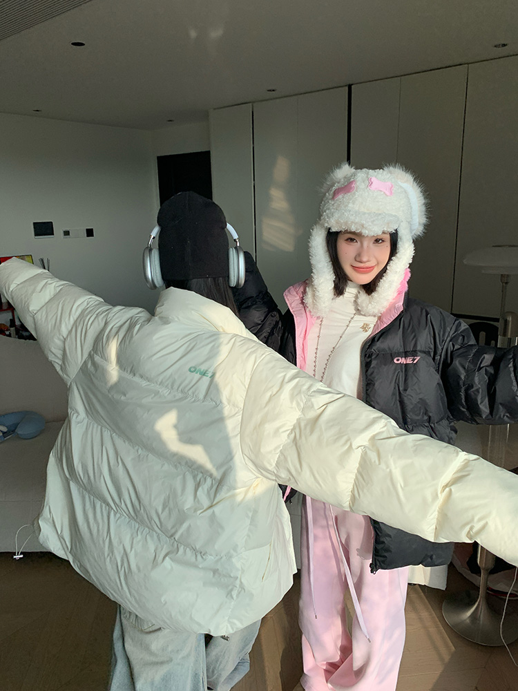 2025 Winter American Vintage Color-Block Stand Collar Puffer Jacket for Men and Women - Loose Casual Thick Outerwear