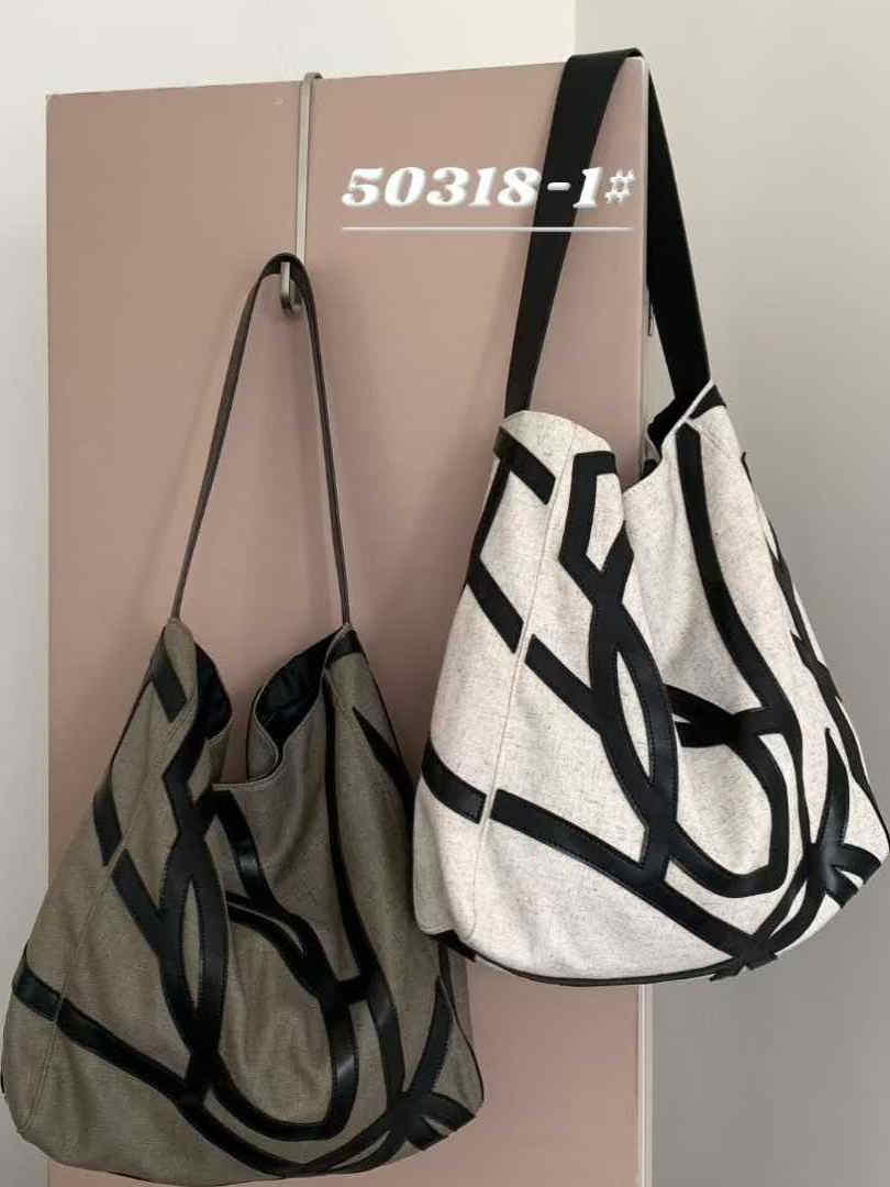 2025 Women's Hollow Out Linen Tote Bag with Pony Totem Design - Trendy Non-Spliced Shoulder Bag