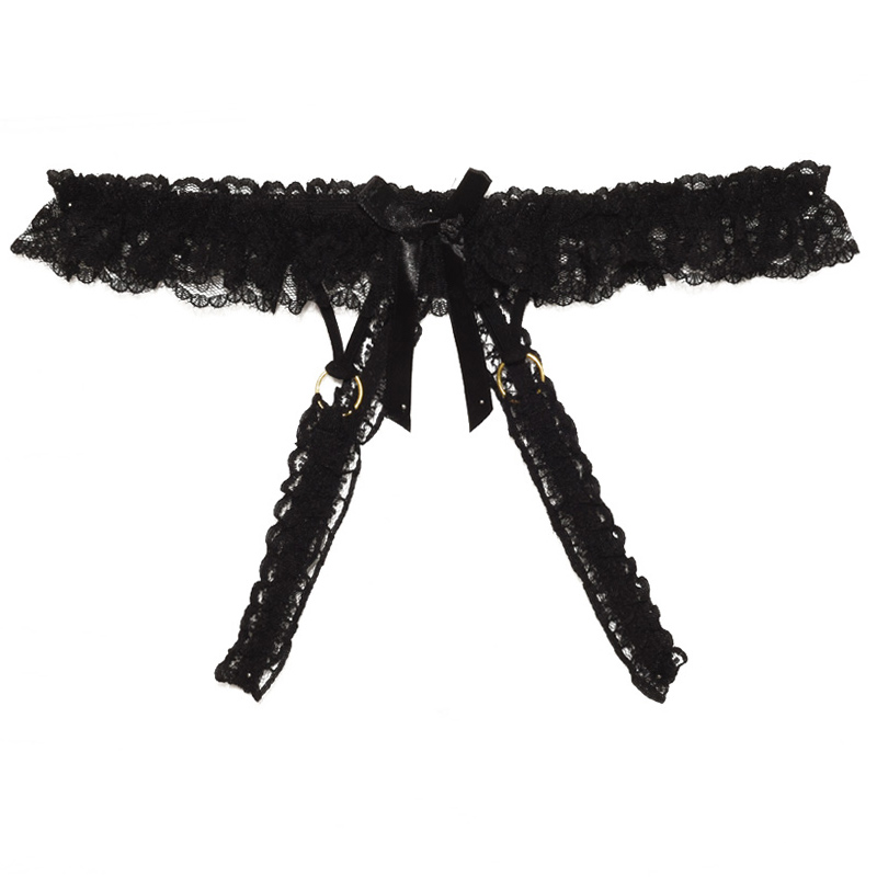 3-Pack Sexy Lace Low-Waist Panties for Women, Black Open-Crotch Thong, 2025 New Style, Y2K-Inspired Women's Underwear