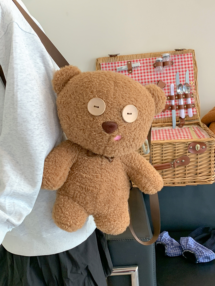 Adorable Cartoon Bear Plush Toy Backpack for Girls - Cute Gift for Birthdays, Perfect for Kids' Travel and Everyday Use