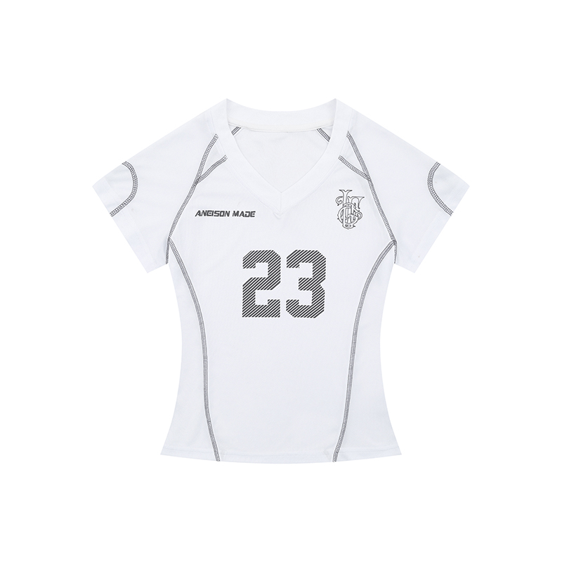 American Retro Shoulder Ball Jersey Short-Sleeve T-Shirt for Women - Slim Fit, Flattering, Versatile Summer Top, Y2K Style