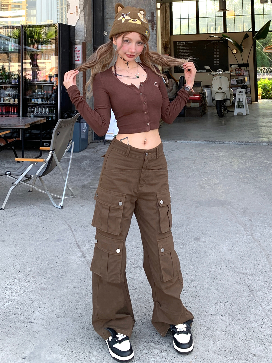 American Vintage Multi-Pocket Work Pants for Men and Women, Casual Long Paratrooper Pants, 90s Style