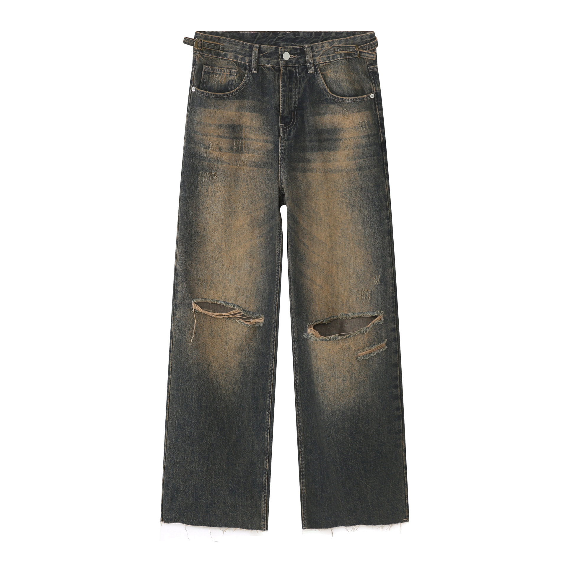 American Vintage Ripped Straight Leg Jeans for Men and Women, Loose Wide Leg Fit, 90s Inspired, Casual Denim Pants