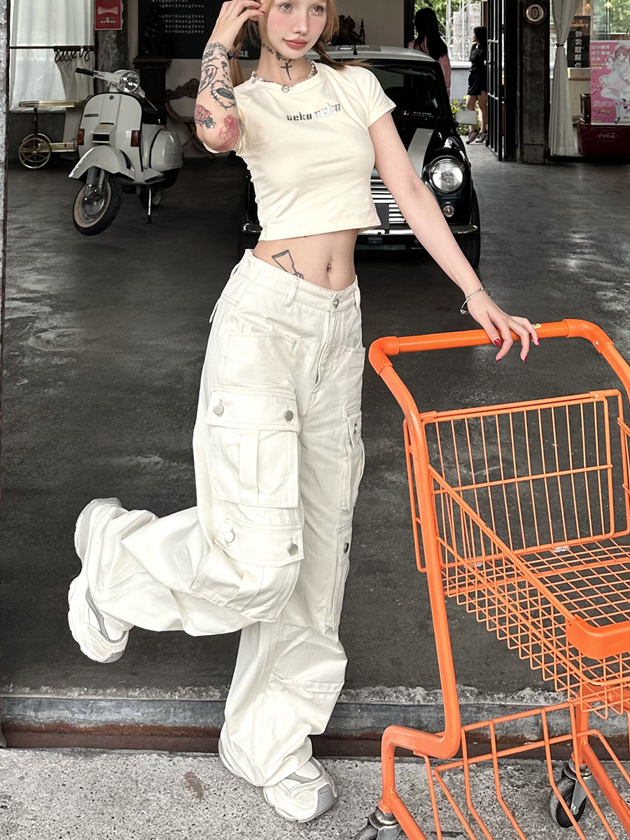 American Vintage Work Pants for Men and Women, Multi-Pocket Loose Straight Casual Paratrooper Pants, Y2K Style