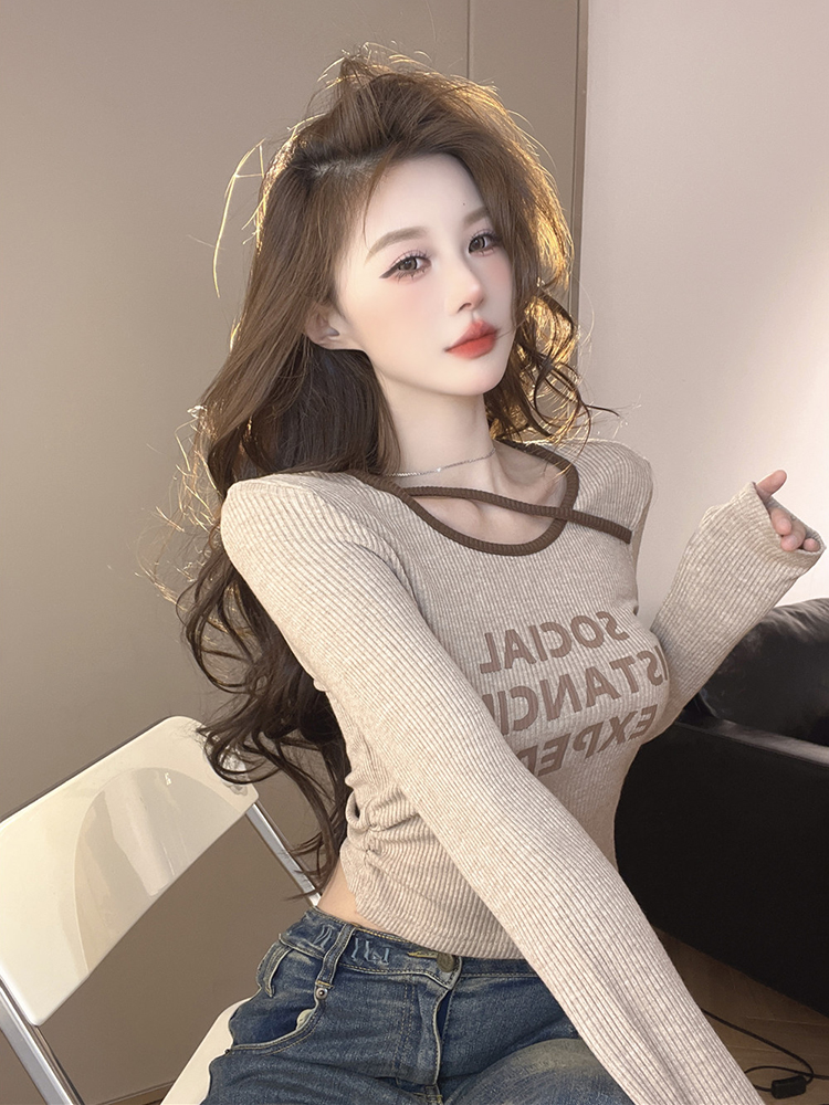 American Wasteland Slim-Fit Long Sleeve T-Shirt for Women, K-Pop Style Autumn Winter Top, Perfect for Jazz Music Festival