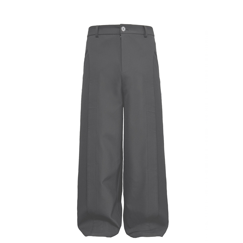 Arc-Shaped Loose Leaf Trousers with Double-Sided Diagonal Structure and UNION Button â€“ Wrinkle-Resistant, Stiff Design for Modern Style