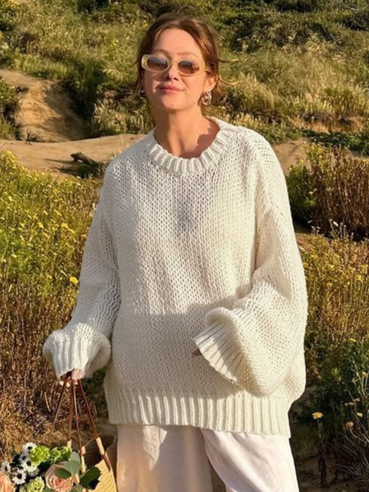 Autumn Loose Casual Long Sleeve Sweater - Round Neck Thin Semi-Transparent Trendy Top for Effortless Style