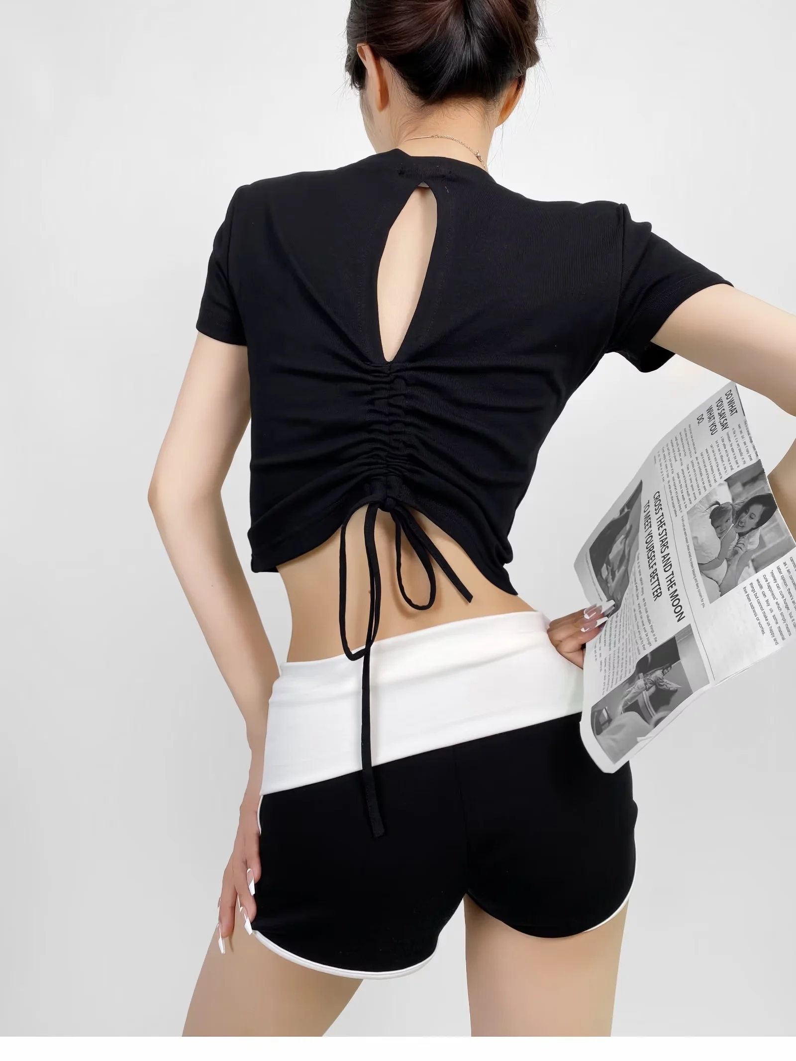 Backless Drawstring Short Sleeve T-Shirt for Women - Slim Fit Summer Top, Trendy Hot Girl Style, Perfect for 90s and Y2K Fashion