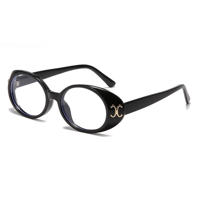 Black Frame Thick Border Oval Glasses for Round Faces, Anti-Blue Light, Slimming Design, European American Style, Myopia Friendly