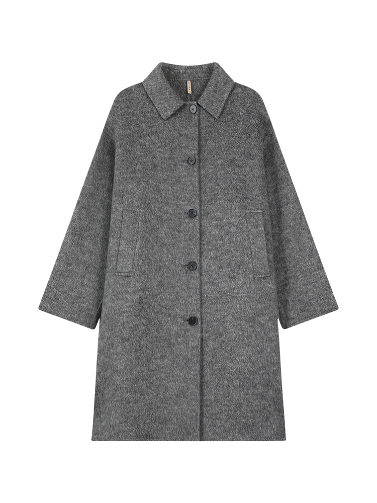 Black Lapel Long Sleeve Wool Coat for Women - Korean Style Loose Mid-Length Jacket for Autumn & Winter Fashion