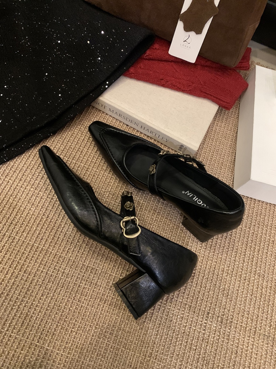 Black Vintage Mary Jane High Heels with Studded Chunky Heel - Elegant Women's Shoes for Spring & Autumn 2025, French Style