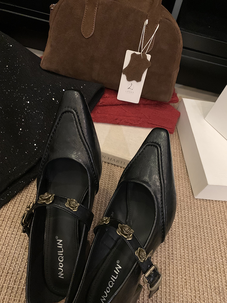 Black Vintage Mary Jane High Heels with Studded Chunky Heel - Elegant Women's Shoes for Spring & Autumn 2025, French Style