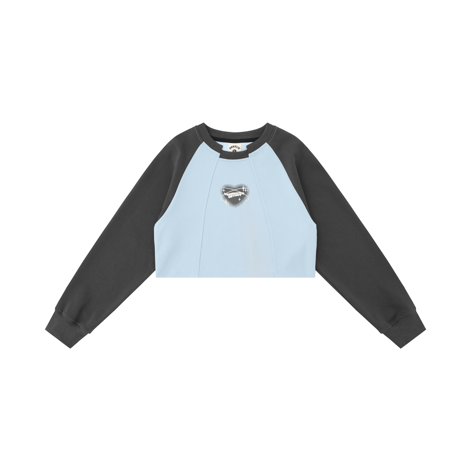 Blue Patchwork Short Sweatshirt for Women - Retro Niche Jazz Dance Top, Autumn & Winter Fashion, Small Size, Y2K Style