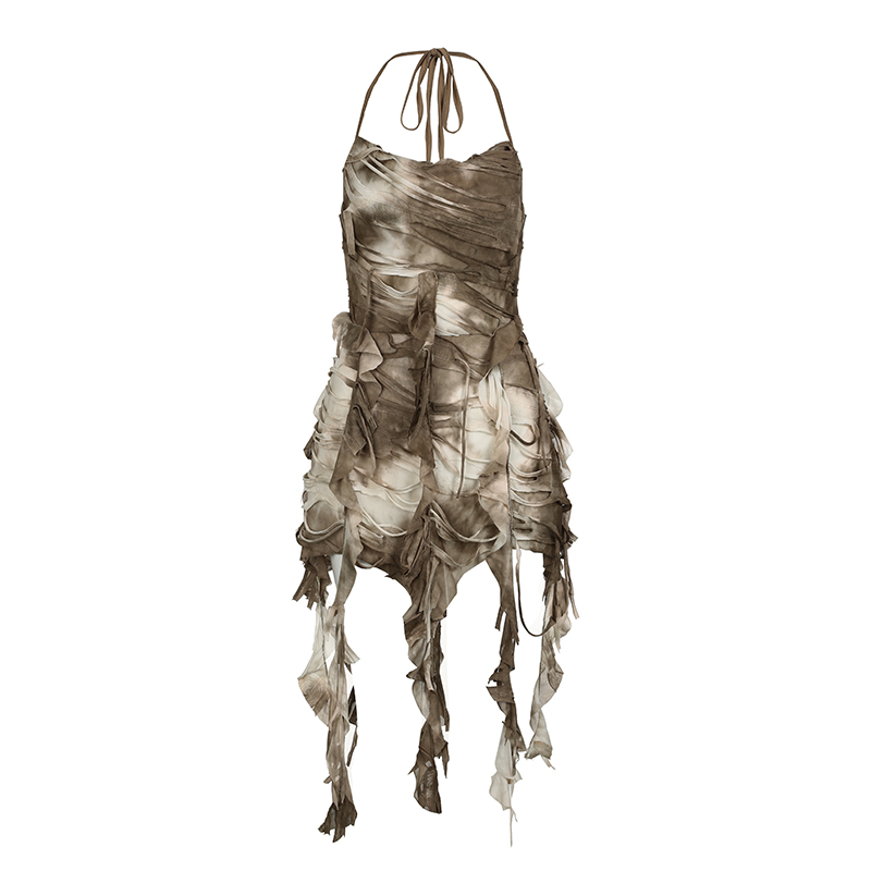 Bohemian Tattered Layered Strappy Backless Top with Hanging Straps - Perfect for 90s Style and Y2K Fashion Lovers