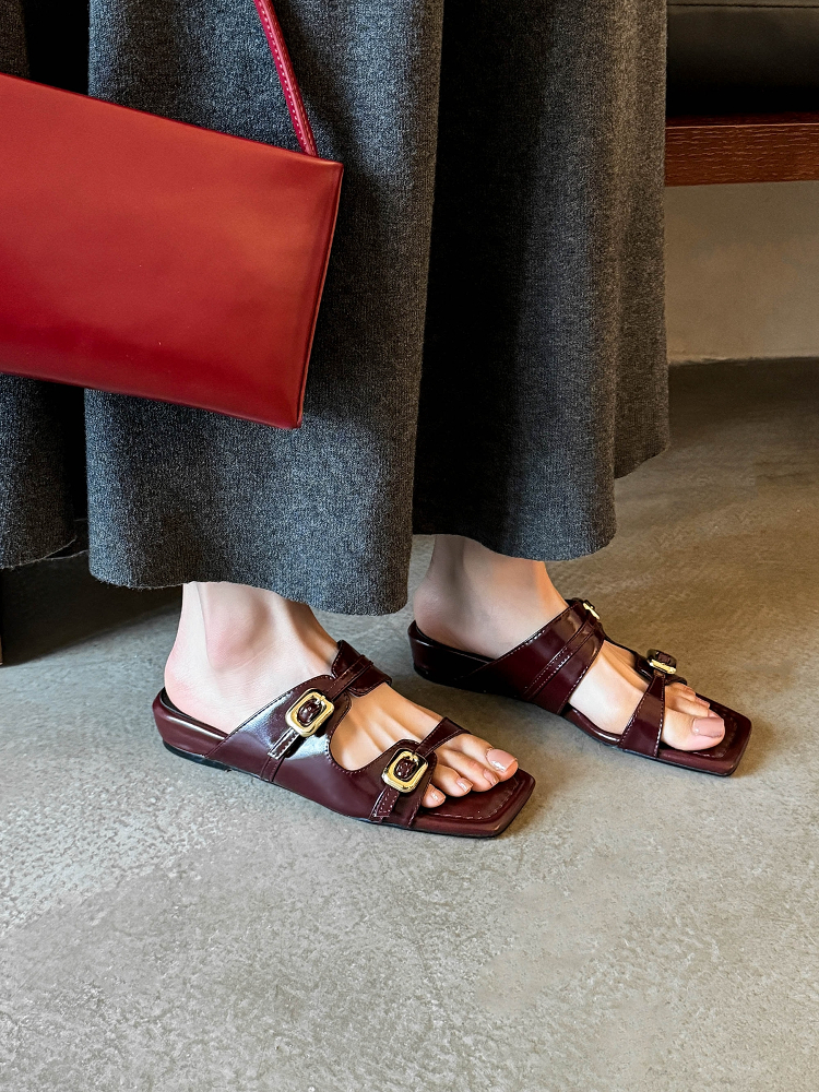Casual Open-Toe Wedge Sandals for Women with Buckle - French Style Slip-On Footwear for Easy, Everyday Wear