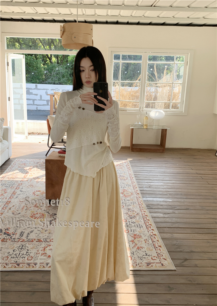 Chic Textured Spliced Base Shirt - Stylish Small Top for Spring & Autumn - Rich Girl Vibe - Trendy Layered Look with Skirt Set